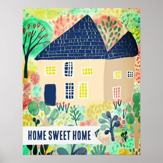 Affiche MAISON SWEET HOME Maison personnalisée Jardin Illu (Devant)