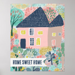 Affiche MAISON SWEET HOME Maison personnalisée Jardin Illu