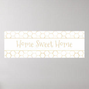 Affiche Maison Sweet Home White Gold Hexagon Beehive Motif