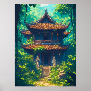 Affiche Maison thaïlandaise ensoleillée dans une jungle lu