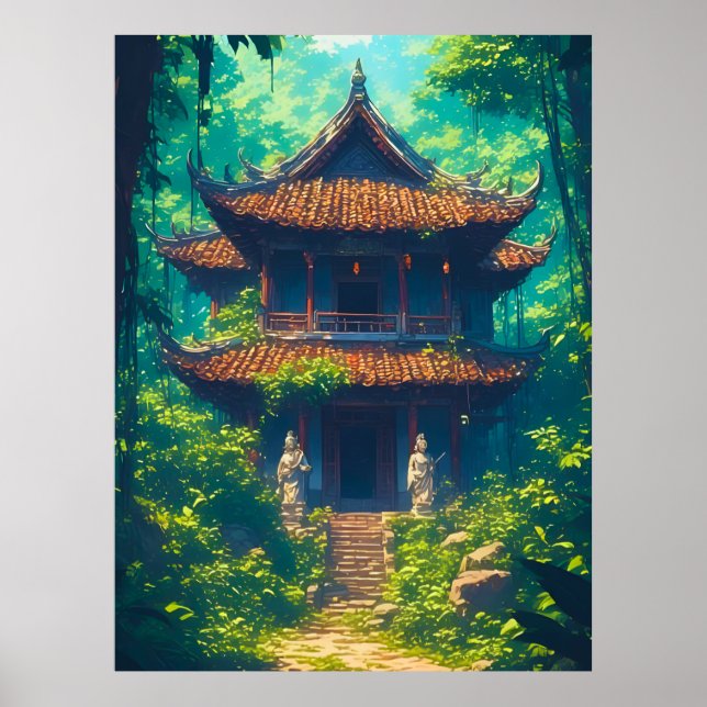 Affiche Maison thaïlandaise ensoleillée dans une jungle lu (Devant)