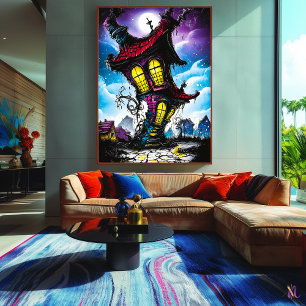 Affiche Maison Tordue Hantée – Art Fantastique Gothique