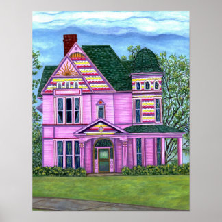 Affiche Maison victorienne rose années 1800 Maison de poup