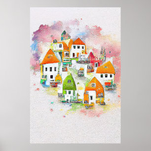 Affiche Maison Village Paysage Paysage Paysage Nature Aqua