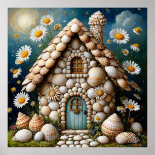 Affiche Maisonnette Fantaisiste Avec Jardin De Fleurs Vibr