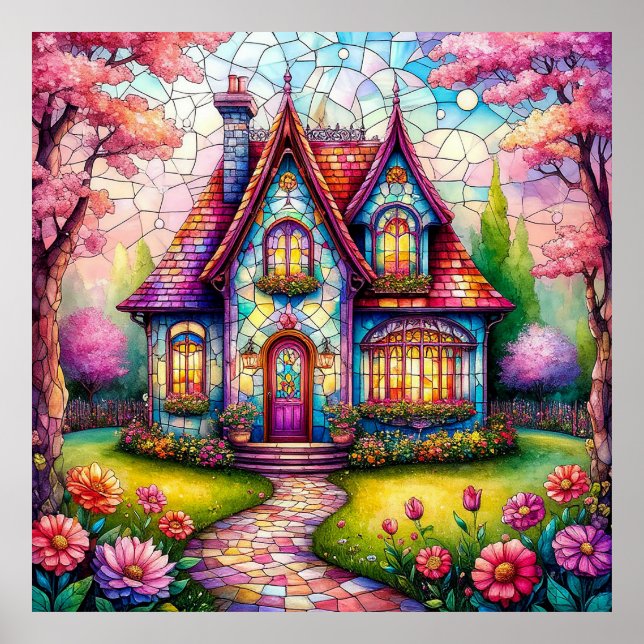 Affiche Maisonnette Fantaisiste Avec Jardin De Fleurs Vibr (Devant)