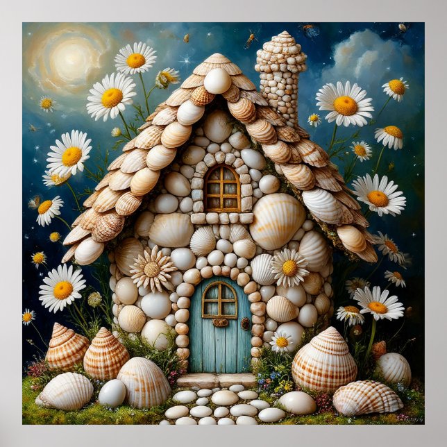 Affiche Maisonnette fantaisiste avec jardin fleuri vibrant (Devant)