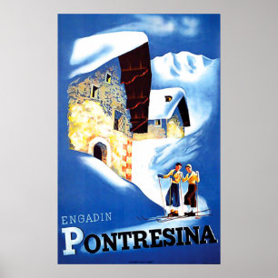 Affiche Maisons à Pontresina, Suisse