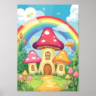Affiche Maisons champignons et arc-en-ciel 16