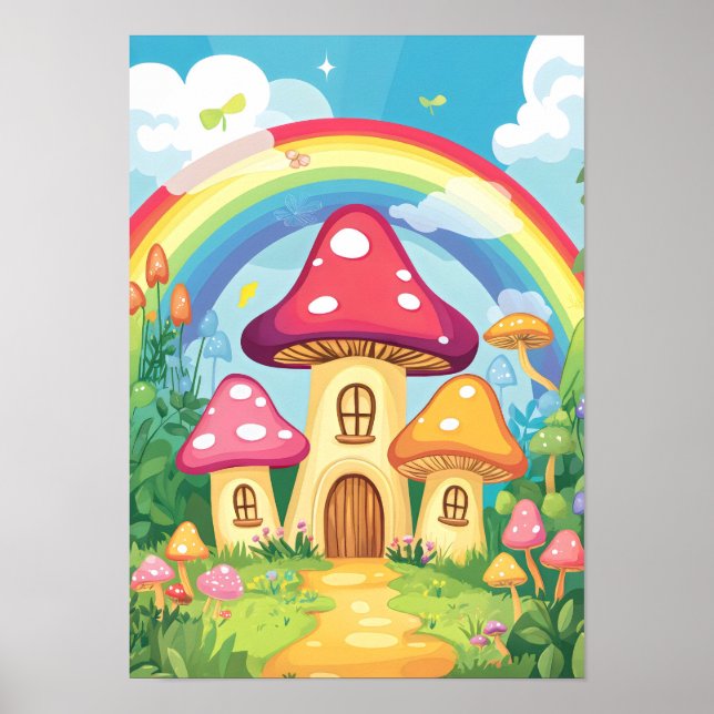 Affiche Maisons champignons et arc-en-ciel 16 (Devant)