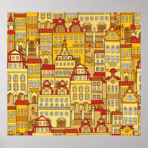 Affiche Maisons colorées Vintage Ville Motif