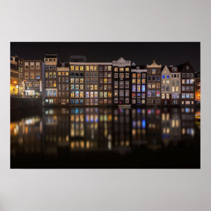 Affiche Maisons d'Amsterdam avec des lumières colorées la