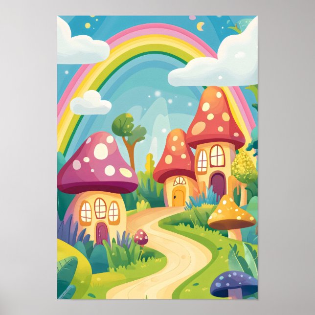 Affiche Maisons de champignons et arc-en-ciel 13 (Devant)