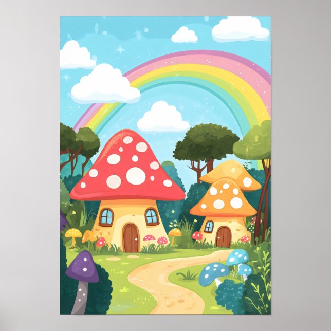 Affiche Maisons de champignons et arc-en-ciel 15 (Devant)
