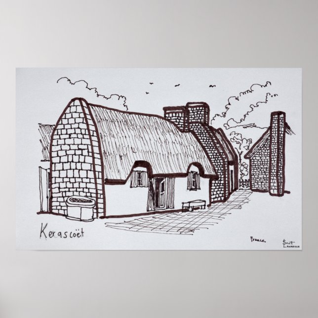 Affiche Maisons de chaume, Kerascoet | Bretagne, France (Devant)