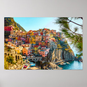 Affiche Maisons de mer colorées Italie à flanc de colline