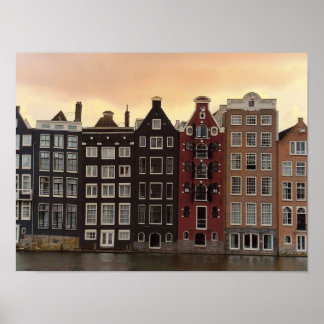 Affiche Maisons du canal d'Amsterdam au coucher du soleil