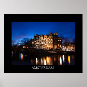 Affiche Maisons du canal d'Amsterdam la nuit