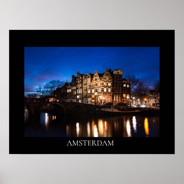 Affiche Maisons du canal d'Amsterdam la nuit (Devant)