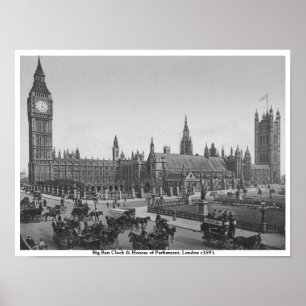 Affiche Maisons du Parlement c1895, Londres vintage
