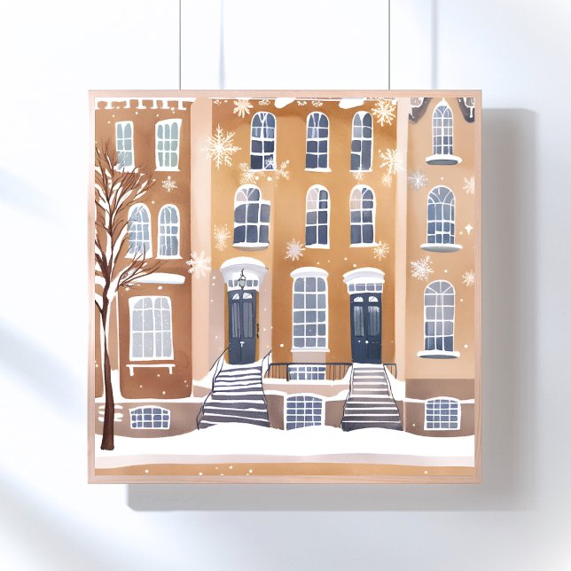 Affiche Maisons en grès brun | Rue de la ville enneigée aq (Créateur téléchargé)
