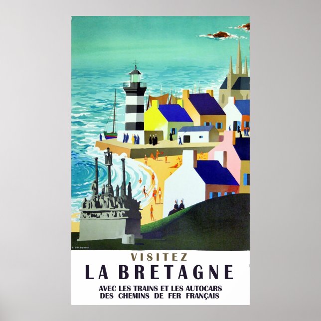 Affiche Maisons et phare sur la côte bretonne, France (Devant)