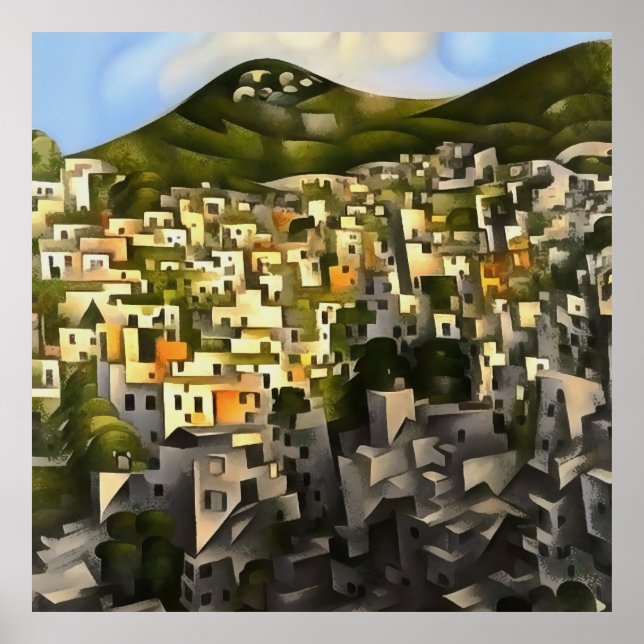 Affiche Maisons Sur La Colline - Art Abstrait Fethiye (Devant)