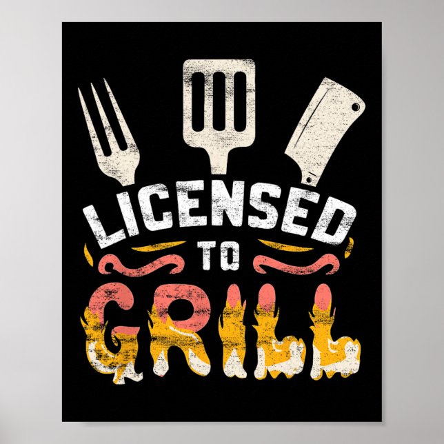 Affiche Maître de barbecue 'Licencié pour griller' pour ho (Devant)