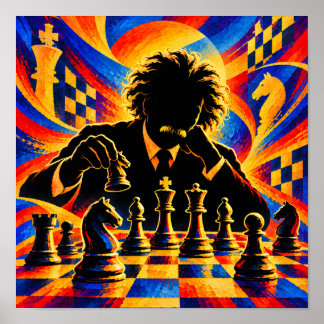 Affiche Maître d'échecs profondément pensif en silhouette