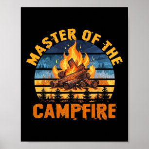 Affiche Maître du feu de camp hommes femmes camping drôle 