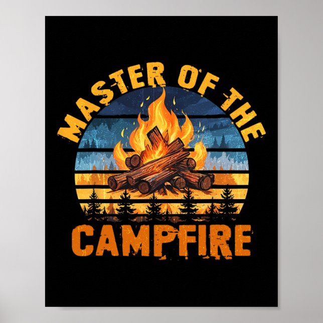Affiche Maître du feu de camp hommes femmes camping drôle  (Devant)