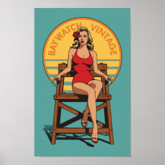 Affiche Maître-nageur Rétro Pin-Up – Style Vintage Baywatc