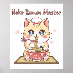 Affiche Maître Ramen Neko Kawaii Cuisinier Chat Mignon