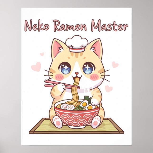 Affiche Maître Ramen Neko Kawaii Cuisinier Chat Mignon (Devant)