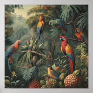 Affiche Majesté de la Canopée Dorée Ara Écarlate et Ananas
