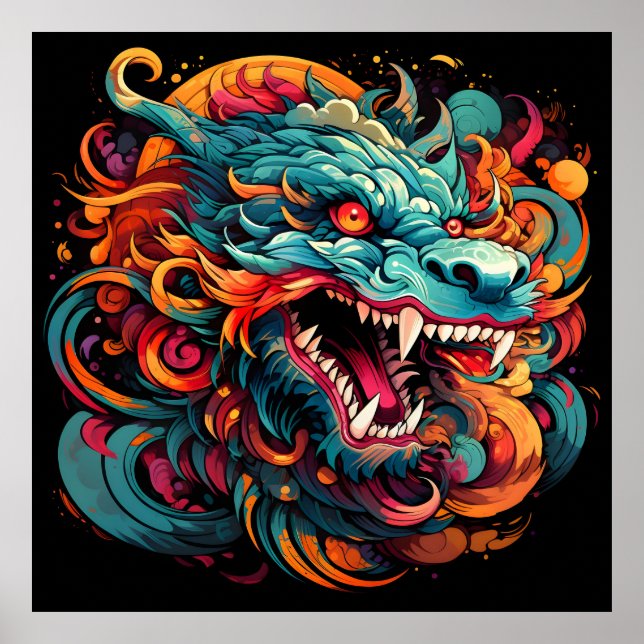 Affiche Majesté du Dragon Oriental Moderne (Devant)