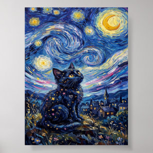 Affiche Majestic Black Cat Cosmic Oil Painting 