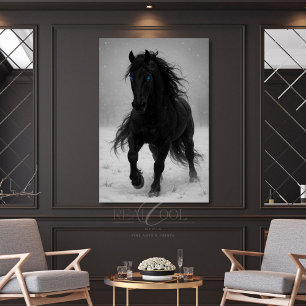 Affiche Majestic Black Stallion dans Dreamy Winter Paysage