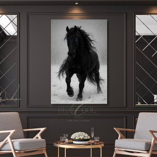 Affiche Majestic Black Stallion dans Dreamy Winter Paysage