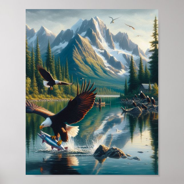 Affiche Majestic Eagle Capturer le poisson au lever du sol (Devant)