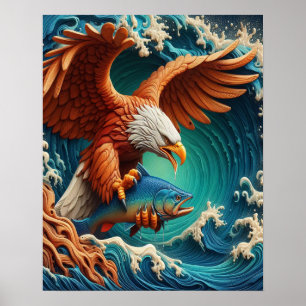 Affiche Majestic Eagle Fishing dans une vague 16x20