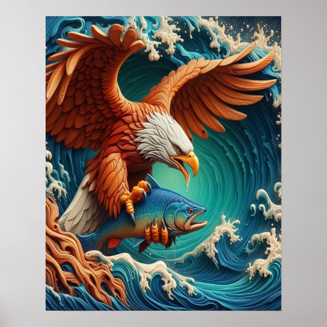 Affiche Majestic Eagle Fishing dans une vague 16x20 (Devant)