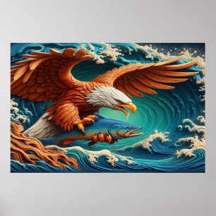 Affiche Majestic Eagle Fishing dans une vague 36x24