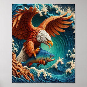 Affiche Majestic Eagle Fishing dans une vague 8x10