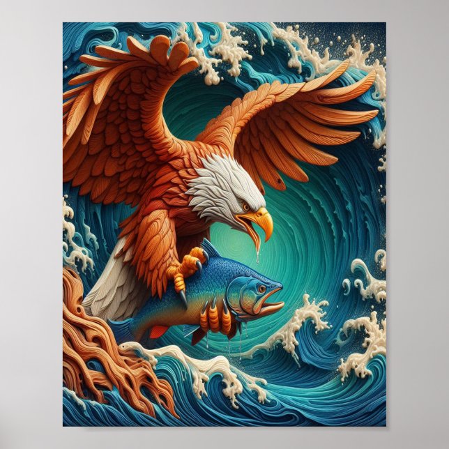 Affiche Majestic Eagle Fishing dans une vague 8x10 (Devant)