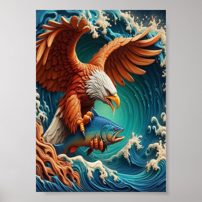 Affiche Majestic Eagle Fishing en vague 7x5 (Devant)