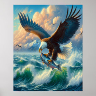 Affiche Majestic Eagle Swooping Down to Catch Fish 16x20