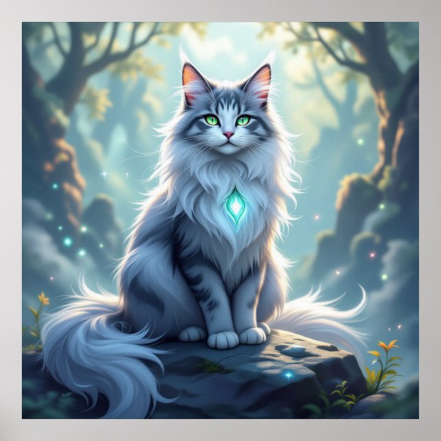 Affiche **Majestic Fantasy Cat with Mystical Aura – High F (Devant)
