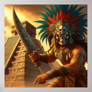 Affiche Majestic Golden Hued Dynamic Aztec Warrior