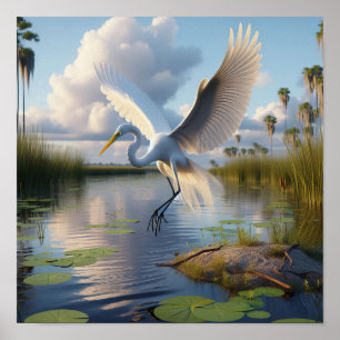 Affiche Majestic Great Egret dans les terres humides paisi